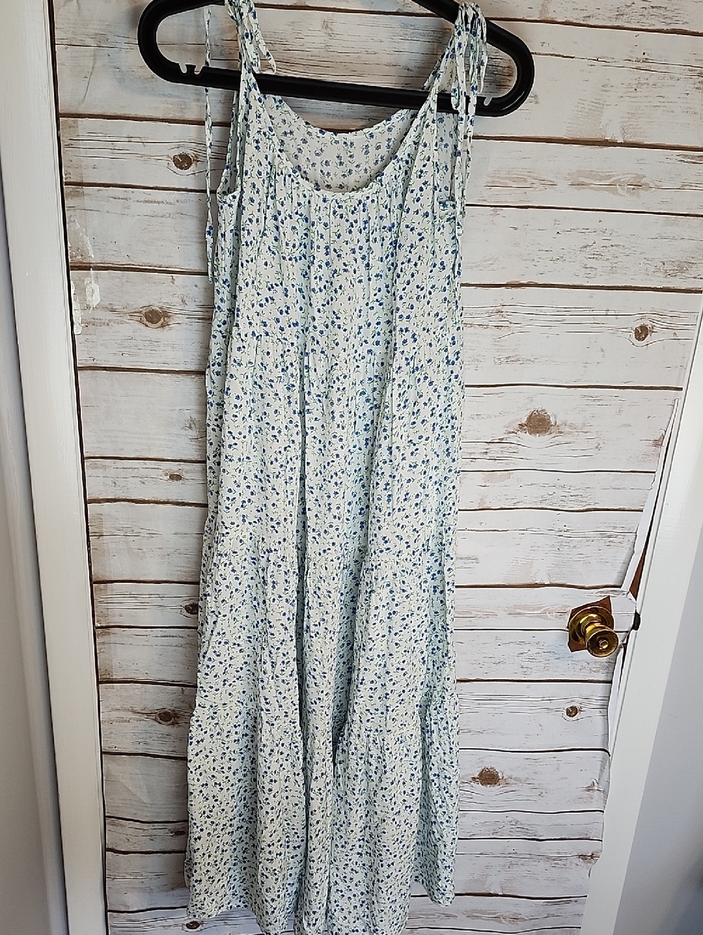 Shein Lightweight Blue Floral Tie-Shoulder Maxi Dress Size XS